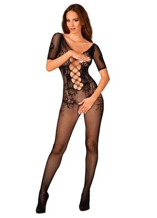 Сітчастий бодістокінг з квітковим малюнком obsessive bodystocking f238 s/m/l, black, з доступом, імі2 фото