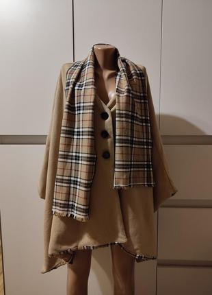 Пальто пончо картате з шарфом у стилі burberry vintage вовна кашемір