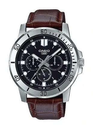 Чоловічий годинник casio mtp-vd300l-1e, срібний зі шкіряним браслетом