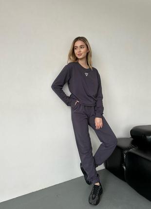 Свитшот женский не кашлатится двунитка хлопок xs/xs/s/m/l/xl/xxl-8xl графит (темно-серый)3 фото