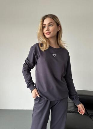 Світшот жіночий не кашлатиться двонитка бавовна xs/xs/s/m/l/xl/xxl-8xl графіт (темно-сірий)1 фото