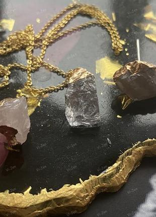 Розовый кварц натуральный камень набор:  серьги, цепочка, кулон.4 фото