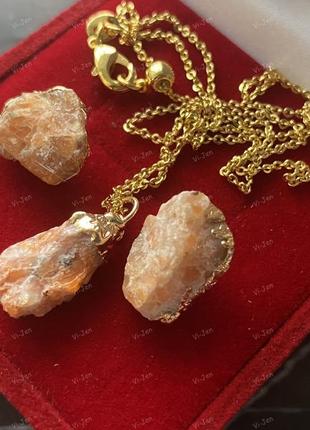 Апатит натуральний камінь набір: сережки, ланцюжок, кулон.2 фото