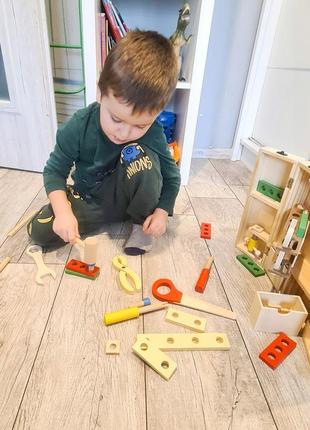 Дитячий набір дерев'яний ящик з інструментами для маленького любителя diy kruzzel (22697)10 фото