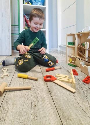 Дитячий набір дерев'яний ящик з інструментами для маленького любителя diy kruzzel (22697)8 фото