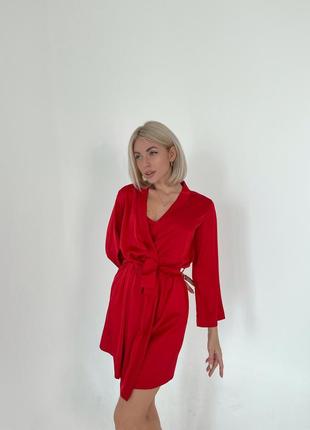 Пижама женская  (халат и ночнушка) для дома и сна комплект 2ка - красная (xl-xxl)5 фото