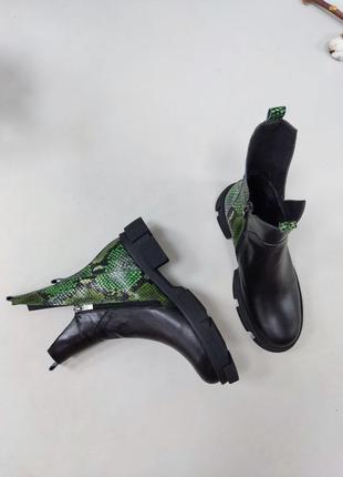 Ботинки из натуральной кожи черная и зеленая змея6 фото