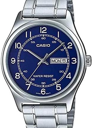 Чоловічий годинник casio classic mtp-v006d-2b, синій зі сріблястим браслетом