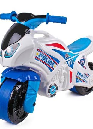 Детский беговел мотоцикл каталка -толокар технок 5125 бело-синий полиция витрина