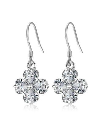 Сережки підвіски клевер чотирилисник зі стразами