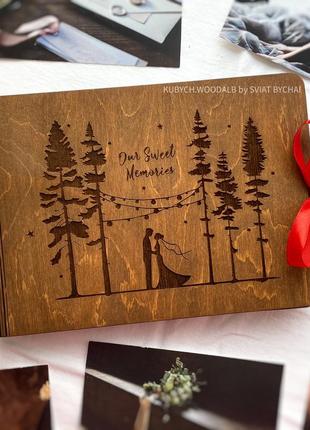 Дерев'яний фотоальбом з паперовими сторінками на подарунок дівчині, дружині | фотоальбом з дерева для закоханих