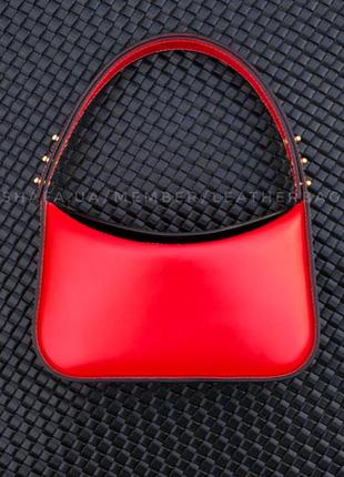 Красная сумка на плечо,кожаная сумка багет4 фото