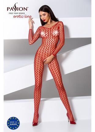 Бодістокінг passion bs068 red, комбінезон, велика сітка, довгий рукав