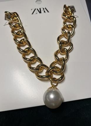 Ожерелье-цепочка с искусственной жемчужиной4 фото