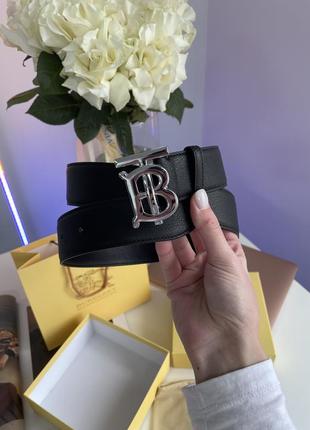 Женский ремень burberry leather tb belt black/tan/silver черный на подарок 14 февряля