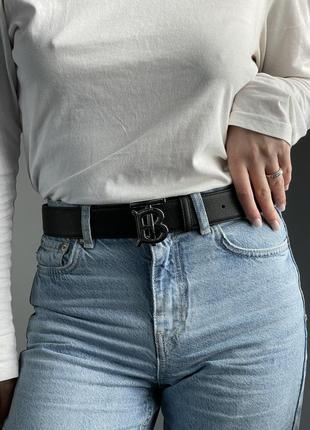 Женский ремень burberry leather tb belt black/tan/silver черный на подарок 14 февряля3 фото