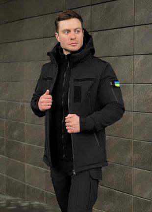 Куртка мужская softshell тактическая весенняя осенняя на флисе motiv черная ветровка софтшелл с капюшоном6 фото