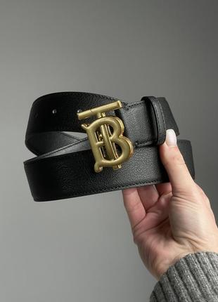 Жіночий ремінь burberry leather tb belt black/tan/gold чорний на подарунок 14 лютого