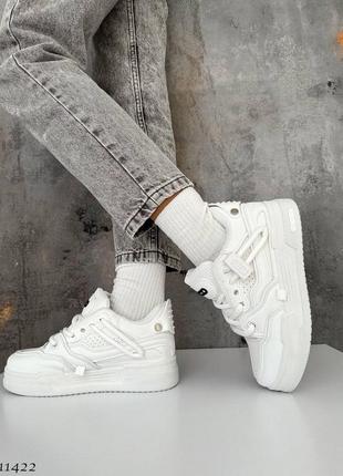 Білі шкіряні текстильні кросівки кеди кєди на товстій підошві4 фото