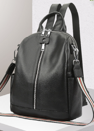 Женский кожаный рюкзак городской прогулочной рюкзачок из натуральной кожи черный1 фото