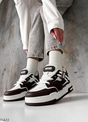 Белые коричневые кожаные текстильные кроссовки кеды на толстой подошве4 фото