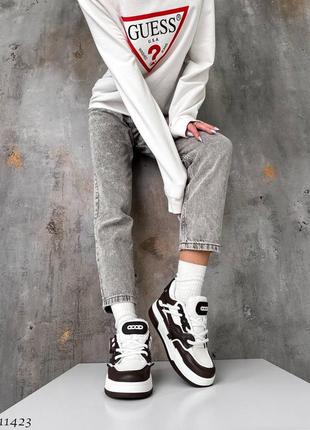 Белые коричневые кожаные текстильные кроссовки кеды на толстой подошве5 фото