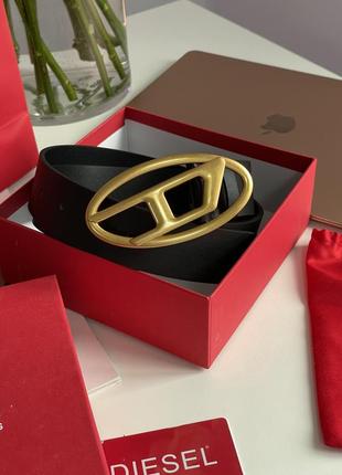 Ремень diesel slim glittery belt with oval d buckle gold черный женский / мужской на подарок1 фото