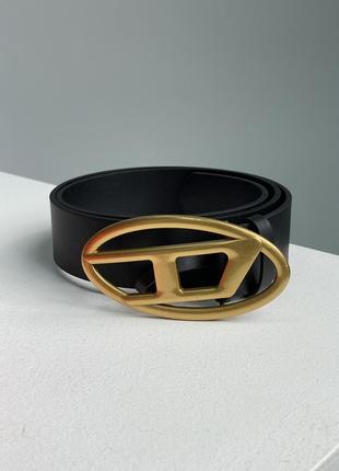 Ремень diesel slim glittery belt with oval d buckle gold черный женский / мужской на подарок3 фото
