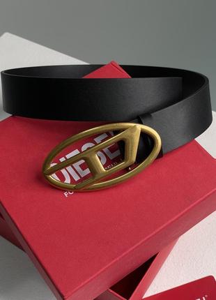 Ремень diesel slim glittery belt with oval d buckle gold черный женский / мужской на подарок6 фото