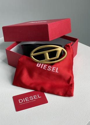 Ремень diesel slim glittery belt with oval d buckle gold черный женский / мужской на подарок7 фото