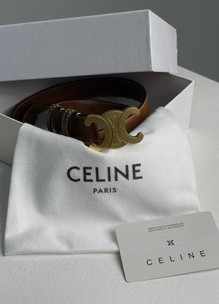 Женский ремень celine medium triomphe belt in taurillon leather brown коричневый на подарок