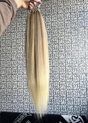 Накладной хвост 70 см блонд песочный с омбре внизу, шиньон, парики1 фото