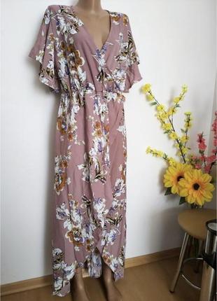 Сукня максі на запах квітковий принт шифонове плаття довге сукня халат батал3 фото