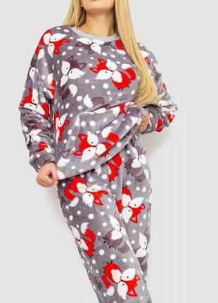 Жіноча м'яка плюшева пiжама, теплий домашнiй костюм 4 кольори
