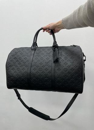 Сумка louis vuitton keepall bandouliere 50 monogram shadow black in embossed leather