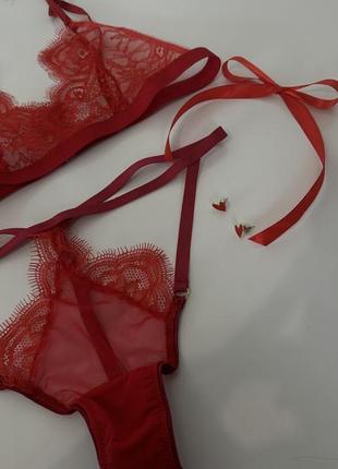 Красное белье, кружевное белье, будуарное белье, комплект белья
