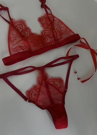Красное белье, кружевное белье, будуарное белье, комплект белья