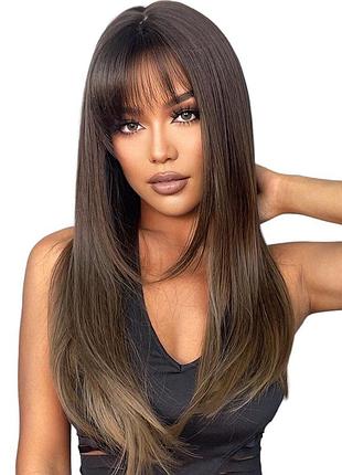 Парик шоколадный длинный ombre, натуральные синтетические волосы