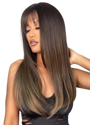 Парик шоколадный длинный ombre, натуральные синтетические волосы