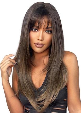Парик шоколадный длинный ombre, натуральные синтетические волосы