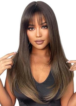 Парик шоколадный длинный ombre, натуральные синтетические волосы