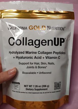 California gold nutrition,collagenup, гидролизованные пептиды морского коллагена с гиалуроновой кислотой и витамином c, с нейтральным вкусом, 206 г