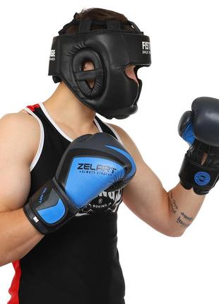 Перчатки боксерские кожаные на липучке zelart contender 2.0 (10,12,14oz) vl-8202 серо-голубой6 фото