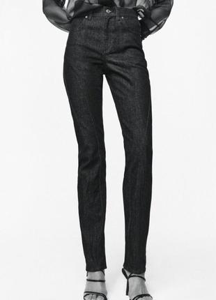 Чёрные джинсы на высокой посадке с рельєфными швами zara the panelled slim in black похожи на mugler h&m🔥3 фото