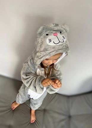 Детский кигуруми серый котик, пижама котик для малышей3 фото