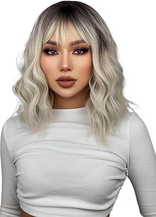Парик пепельный омбре, натуральные синтетические волосы