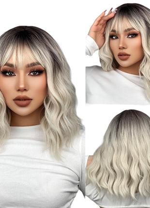 Парик пепельный омбре, натуральные синтетические волосы