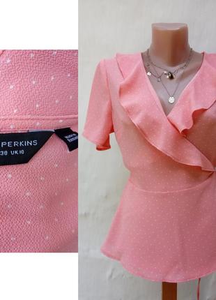 Обалденная персикова 🍑 блуза в горошок на запах з зав'язкою dorothy perkins.2 фото