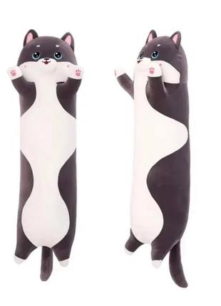 М'яка іграшка подушка довгий кіт батон антистрес темно-сірий 90 см5 фото