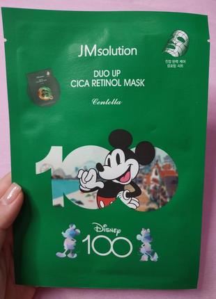 Тканинна маска для обличчя з ретинолом і центеллою jmsolution duo up cica retinol mask disney 100,